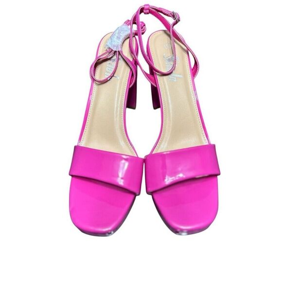 SHEIN Hot Pink Patent Block Heel Sandals Ankle Strap Barbiecore Party Y2K Sz 11 - Picture 8 of 10